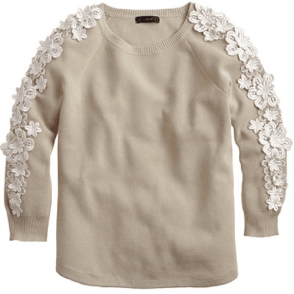J.CREW BOHEMIAN FLORAL SLEEVE LACE SWEATER CREAM SIZE MEDIUM - Picture 1 of 7